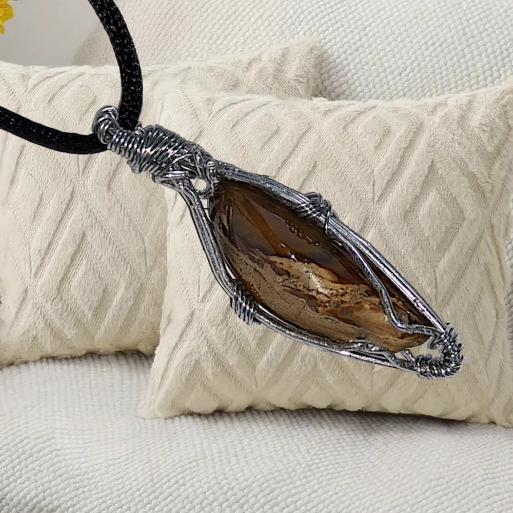 Natural Stone Pendant with Adjustable Black Necklace